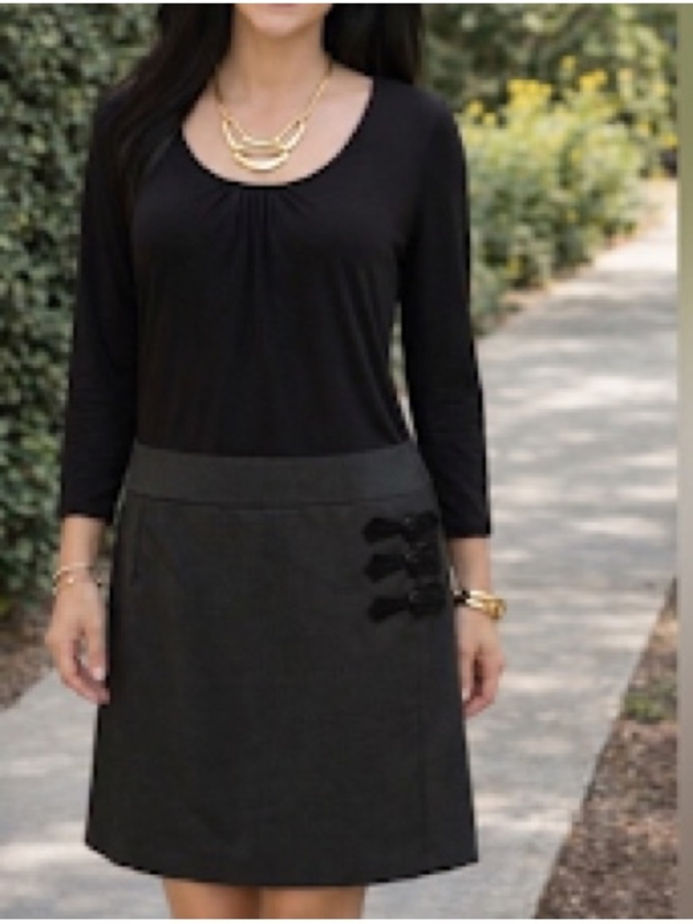 Laundry by Design Black and Gray Long Sleeve Dress